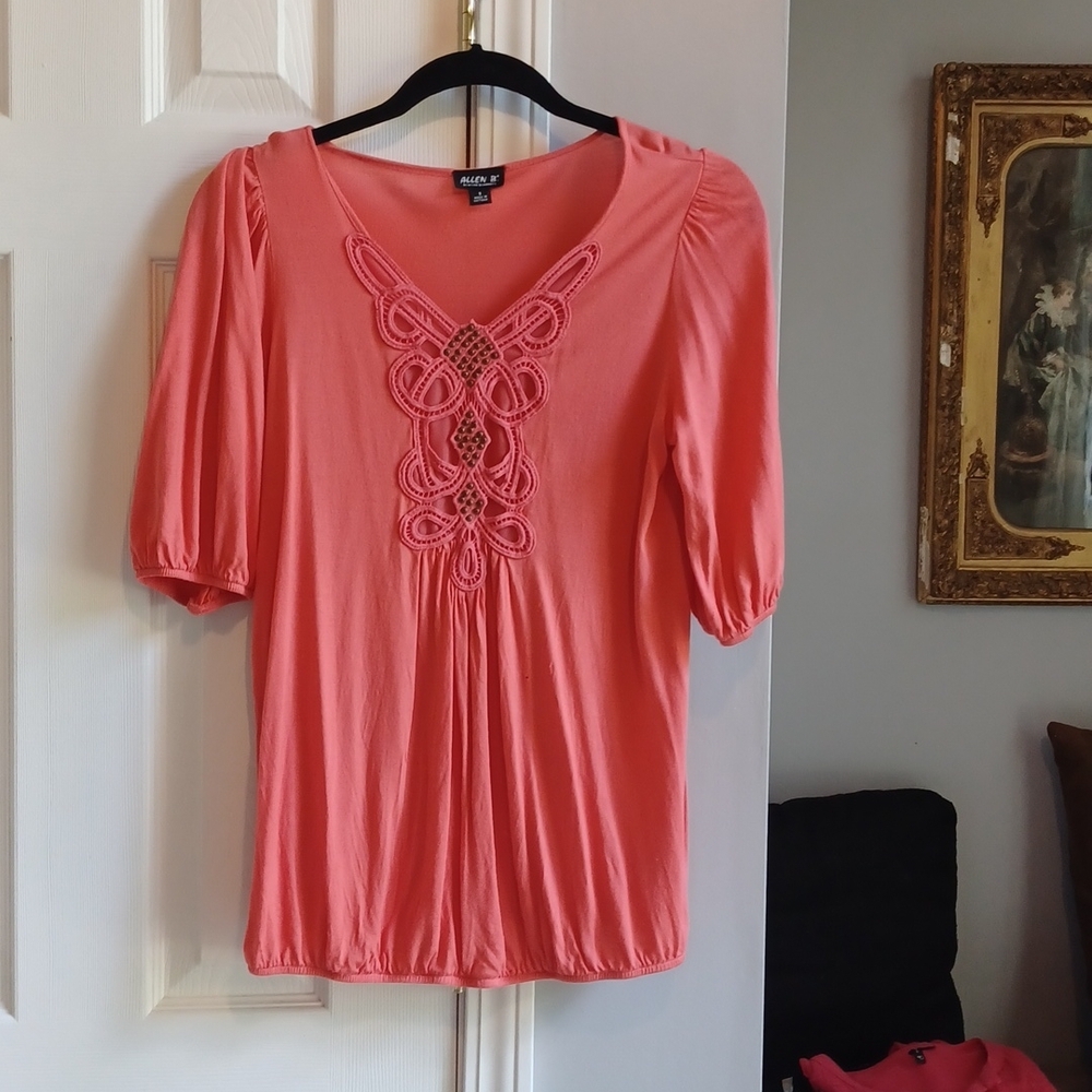Allen B by Allen Schwartz Lace Top‎ Orange Women's Size Small - Picture 2 of 7